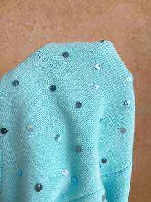 Elamini Áo khoác cardigan ngắn tay dáng lửng cổ chữ V đính sequin phối nhiều mảnh dành cho nữ, thích hợp mặc hàng ngày, kiểu dáng thường ngày. - Màu xanh lam - Xem 4