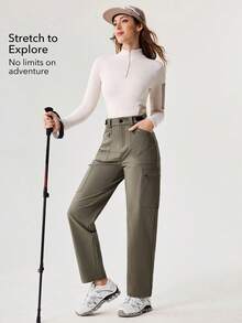 OutZeal Women Water-Resistant Stretch Nylon Zip Pockets Outdoor Pants Hiking Camping - Gray Khaki - View 4