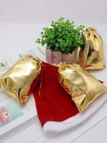 50/100Pcs Gold Gift Bags Jewelry Pouches Gold Goodie Bags With Drawstring Metallic Gold Jewelry Pouches Gold Candy Gift Bags For Wedding Birthday Treat Candy Bags - Multicolor - View 5