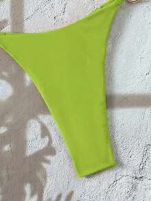 Swim Vcay 女士新款时尚纯色露背吊带金属装饰性感三角比基尼套装，夏季沙滩 - 綠色 - 查看 7