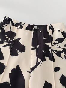 SHEIN Franclia 女士优雅通勤休闲印花直筒裤，春夏款 - 杏色 - 查看 7