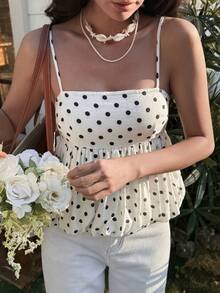 DAZY Women's Polka Dot Camisole Tank Top, Suitable For Summer Vacation Y2k - Black and White - View 6