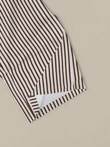 Resyla Women's Casual Vacation & Commute Rhinestone Bow Print Contrast Stitch Ringer Short Sleeve T-Shirt And Striped Drawstring Waist Long Pants Set, Spring/Summer/Autumn - White - View 6