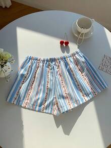 Comfortcana 2026新款春夏时尚女式休闲条纹碎花短裤，夏季女式沙滩短裤，适合海滩度假，2000年代风格 - 彩色 - 查看 2