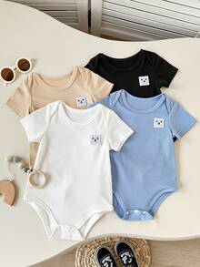 Playful Pals 4pcs/Set Cute Cartoon Print Short Sleeve Bodysuit For Baby Boys, Summer - Multicolor - View 9