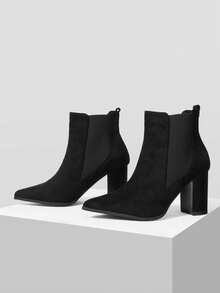 Mnmlis Women's Pointed Toe Everyday Commute Fashion High Heel Ankle Boots - Black - View 2