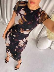 Vestido de manga corta con estampado de moda para mujer, primavera/verano - Multicolor 3 - Ver 4