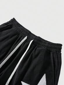 ROMWE MEN Street Life Men's Star Print Drawstring Waist Pocket Shorts - Black - View 3