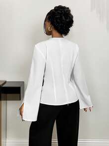 Xyvia قميص نسائي أنيق وعتيق بطبعة زهرية خفيف الوزن بتصميم أبيض وأسود مناسب للعمل والمواعيد في الربيع والصيف - أبيض وأسود - مشاهدة 5