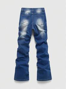 ROMWE MEN Men's Casual Pocket Floral Embroidery Denim Jeans