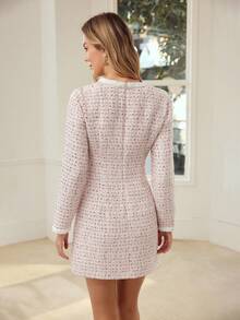 MOTF PREMIUM WOMEN'S ROUND NECK LONG SLEEVE SHORT DRESS, SPRING/SUMMER - Pink - View 8