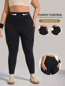 Flexra 大码女式街头休闲运动风带口袋针织牛仔裤 - 深灰色 - 查看 1