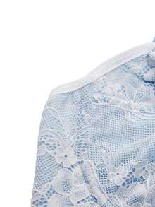 SuitURBody Light Blue Lace Embroidered Ruffle Trim Bralette, Vintage Sheer Wide Strap Corset Style Crop Top - Baby Blue - View 7