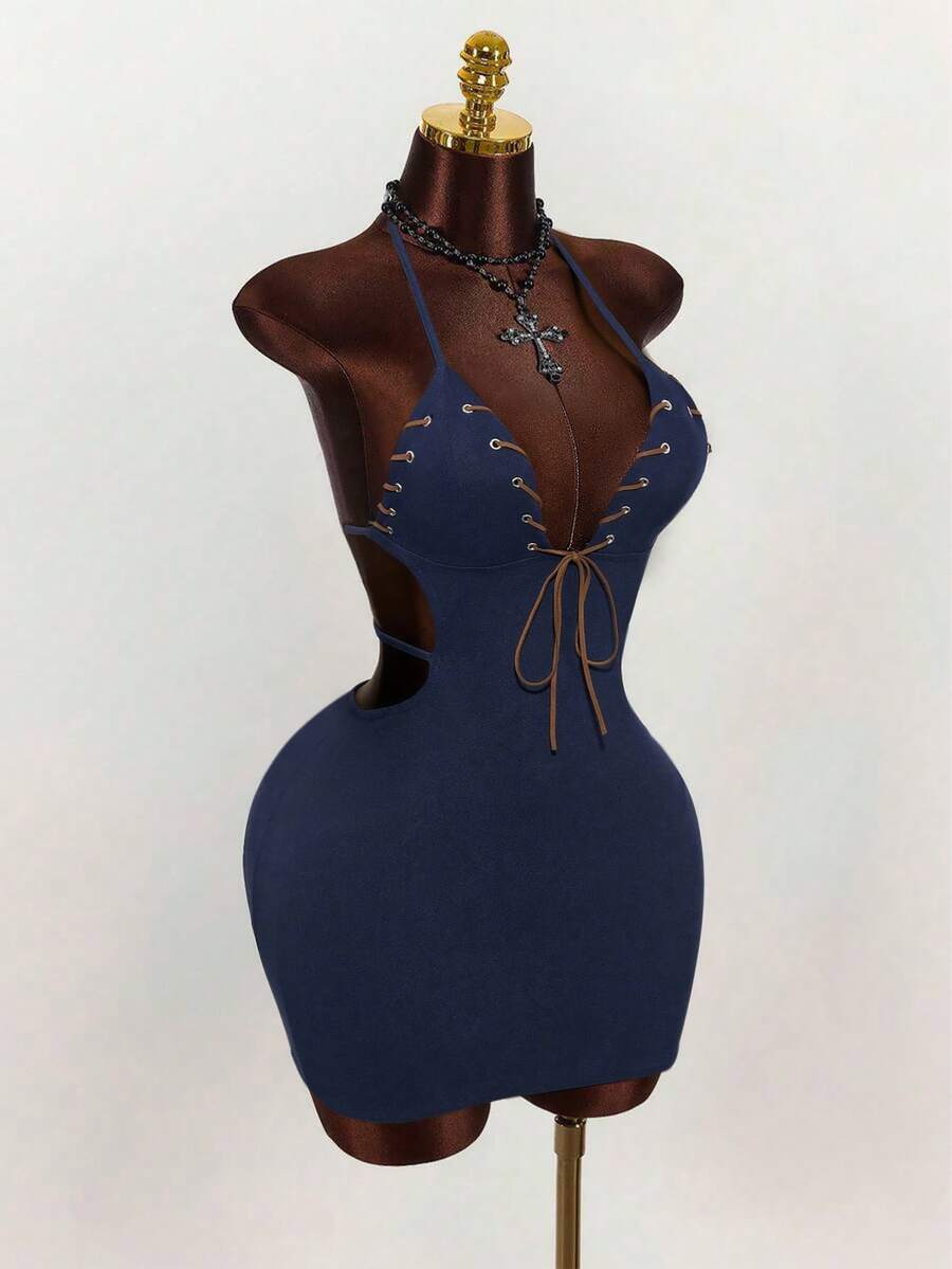 Mistrie Women's Navy Blue Tie-Up Sleeveless Dress - Navy Blue - View 1