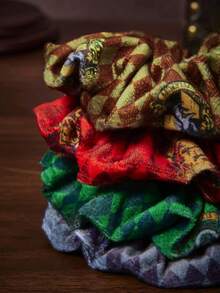 HARRY POTTER X SHEIN 4个菱形四院徽章图案毛绒发圈 - 彩色 - 查看 4