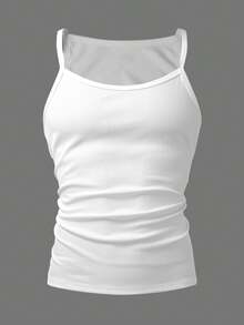 Manfinity Dauomo 男士纯色罗纹休闲百搭背心 - 白色 - 查看 3