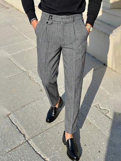 Manfinity Bizformal Old Money Formal ,New Autumn And Winter Vintage Gentleman Style High-Waisted Straight-Leg Loose Suit Pants, Drape Anti-Wrinkle Corduroy Casual Velvet Suit Pants, Urban Casual Daily Commuting And Going Out,British Retro And Stylish Dapper High-Waisted Straight-Leg Herd-Patterned Thick Suit Pants, Formal Pants, Anti-Wrinkle, Easy-To-Manage And Adjustable Retro Suit Pants,British Gentleman Style, Business Casual Style, Formal,Boyfriend Gift Men Black And Grey Dress Pants Men Men's Pleated Suit Pants,Weekend Trips, Outdoor Activities, Travel Expeditions, Relaxed Work Environments Or Semi-Formal Occasions, Boyfriend/Husband Gift, Anniversary /Birthday Gift Party Summer Vacation Holiday New Years Wedding Valentine's Day Men Suit Pants Pinstripe Pants Men Men Slim Fitted Pants Men Elastic Pants
