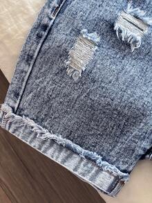 男童水洗蓝色休闲宽松牛仔背带裤，带口袋，易于穿脱，百搭时尚，适合日常穿着 - 中等水洗藍 - 查看 5