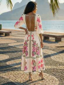 CAJUNI Tropical Vacation Embroidery Flowers Pink Dress - Pink - View 2