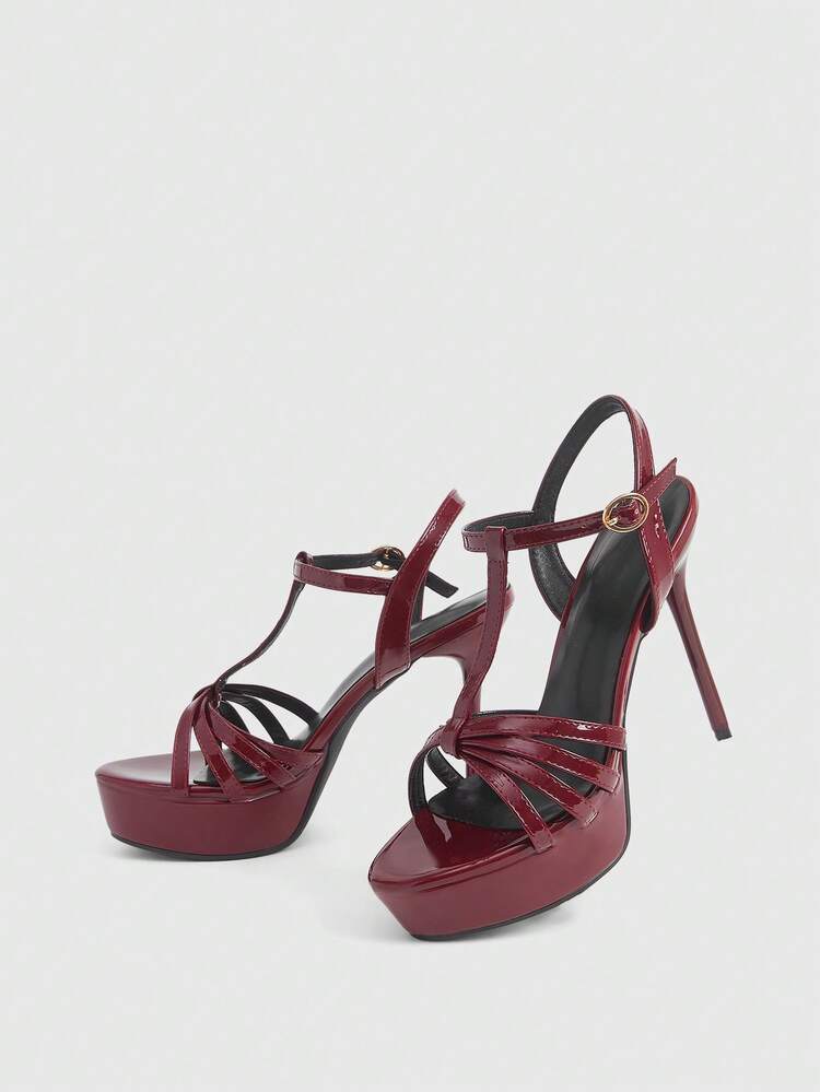 CUCCOO LuxiPop Women's High Heel Sandals With Multiple Crossing Straps, T-Strap, Round Toe, Stiletto Heel, Waterproof Platform, Saddled Strap, Elegant, Fashionable, Sexy Club Style