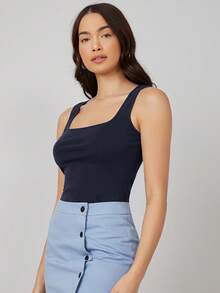 SHEIN BASICS Top de tirantes de cuello cuadrado de color liso - azul real - Ver 4