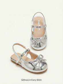 Cozy Pixies A Pair Of Fashionable Versatile Casual Silver Party Fun Princess Style Cute Bow Bag Head Muller Shoes Princess Baby Flats - Silver - View 2