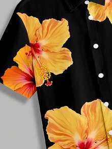 VIVINTIMO Men's Hibiscus Floral Print Vacation Style Shirt Set - Black - View 4