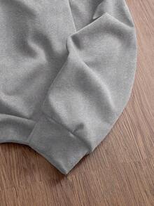 SWAVVY Men's Turndown Collar Button Half Placket Star Letter Print Casual Versatile Long Sleeve Sweatshirt, Autumn/Winter - Grey - View 3