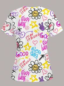 PopScrub 女士彩色印花V领短袖工作服上衣 - 彩色 - 查看 2