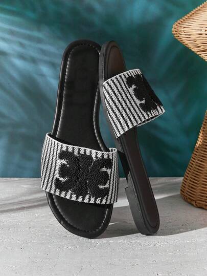 SHUZIA Women's Elegant Embroidery Upper Slip-On Flat Sandals