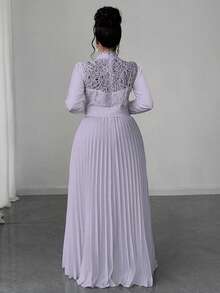 Maweii 大码女士优雅拼接收腰长裙 - 淡紫色 - 查看 2