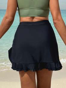 Swim Vcay Women's White Lily Placement Print Summer Beach Casual Mini Skirt - Black - View 2