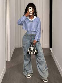 BamGleam Women's Spring/Summer Long Sleeve Casual Sexy Knit Bodysuit - Baby Blue - View 1