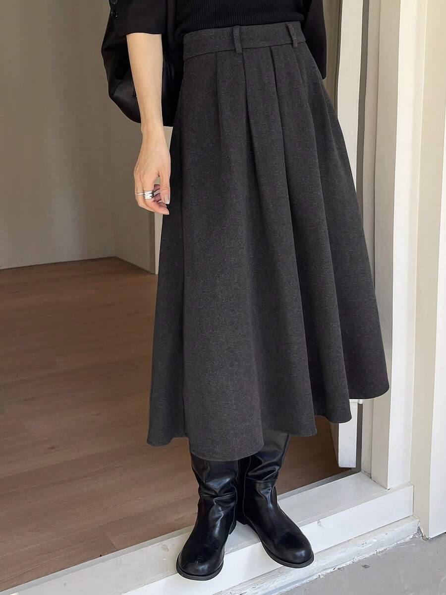 DAZY Chân váy ngắn xếp ly màu trơn thời trang đa năng dành cho nữ, thích hợp cho hẹn hò/đi chơi. - Xám - Xem 1