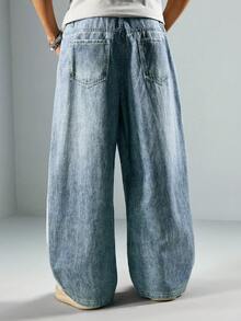 ROMWE MEN Anime Spring Casual Graphic Men'S Loose Casual Floral Print Jeans - Blue - View 3