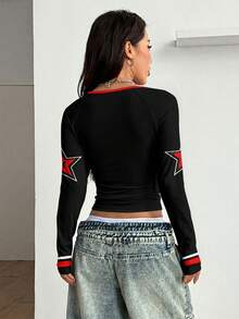 Coolane Áo thun nữ tay raglan thoải mái, phong cách thể thao tối giản, đa năng, phù hợp cho tiệc tùng, sân bay, in số và chữ cái tiếng Anh theo phong cách đại học, màu đen đỏ, thích hợp cho lễ hội, phù hợp cho mùa xuân/hè. - Nhiều màu - Xem 6