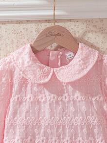 Souflis Souflis Đầm công chúa màu hồng bằng vải lưới thêu hoa thanh lịch cho bé gái, cổ Peter Pan, tay dài, thích hợp cho các dịp xuân, hè, thu như tiệc sinh nhật, chụp ảnh, đi học, v.v. - Hồng - Xem 4