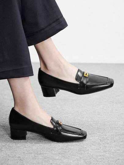 CUCCOO BIZCHIC 女士金属装饰方头时尚日常通勤高跟鞋