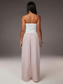 Athîral Women's Drawstring Waist Plaid Casual Versatile Commuting Wide Leg Pants - Multicolor - View 4