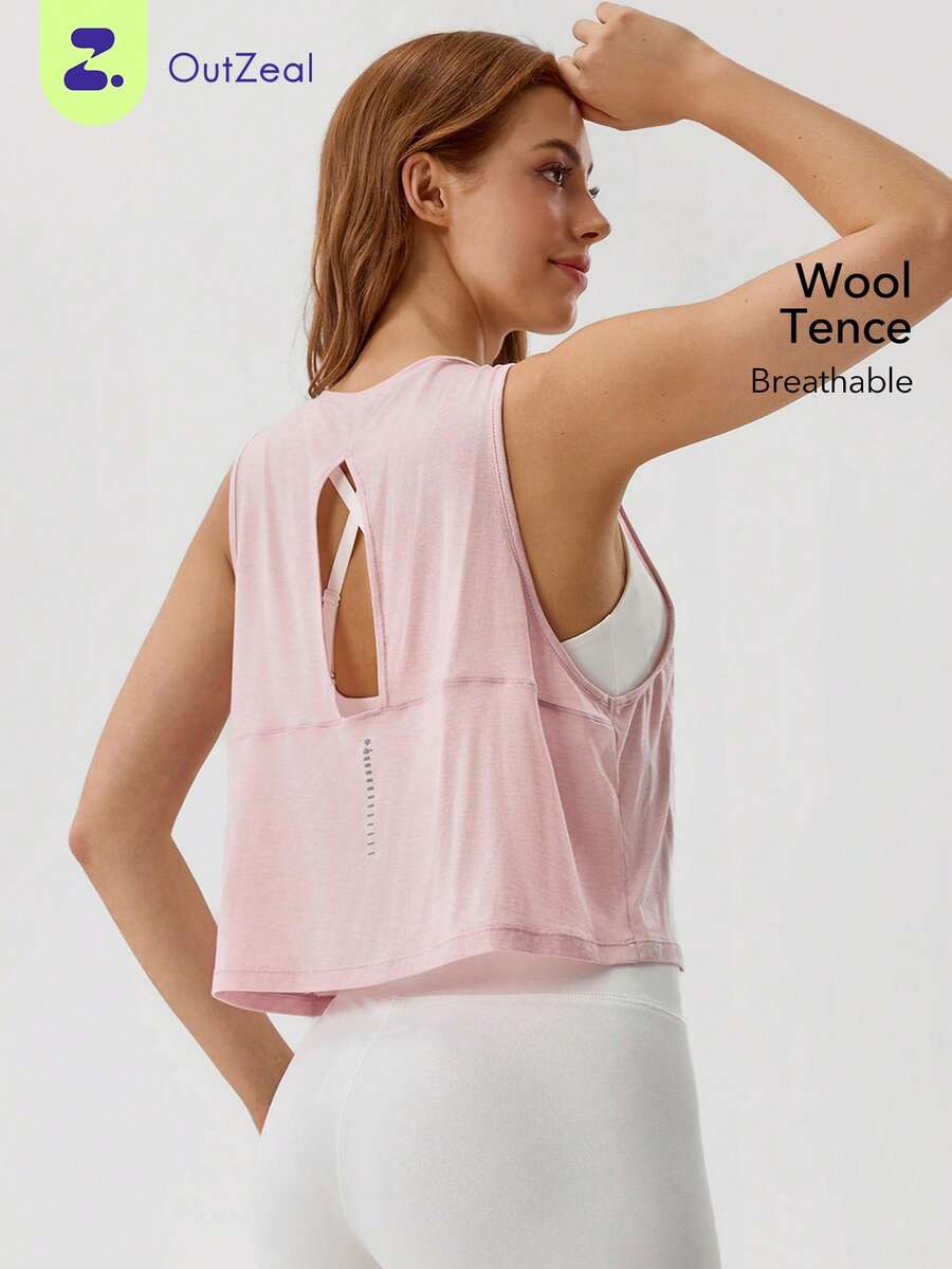 OutZeal Áo tank top thể thao nữ, áo tập luyện bằng len Tencel, thiết kế hở lưng, áo năng động. - Hồng - Xem 1