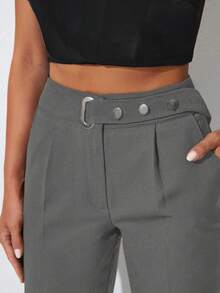 SHEIN Cottnline Side Pocket With Belt Trousers - Dark Grey - View 3
