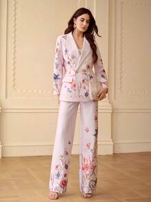 ZEYLAH Printed Loose Double-Breasted Blazer, Spring/Summer - Pink - View 1