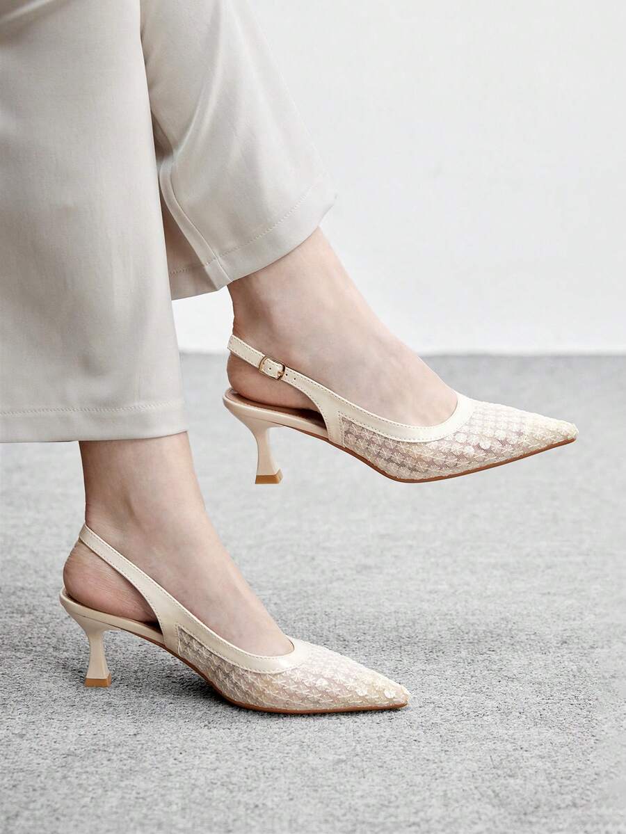 CUCCOO BIZCHIC Stylish And Elegant, Suitable For Daily Commuting, Pointed Short Heels, Hollow Shoes - Beige - View 1