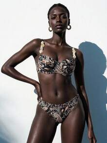 SHEIN Veneréa 夏季度假性感腰果花印花钢圈文胸露背比基尼套装 - 彩色 - 查看 3