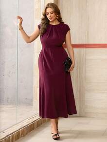 Roveilla Đầm dài tay ngắn dáng chữ A cổ tròn xếp ly eo màu trơn dành cho nữ cỡ lớn, màu hạt dẻ, có thể điều chỉnh eo, kiểu dáng thanh lịch Pháp cổ điển, trang trọng, công sở, đi làm, đi nghỉ mát, dự tiệc chiều, phong cách đường phố, đơn giản, đa năng, cổ điển Úc, thích hợp cho tiệc tại nhà, ngày lễ tình nhân, hẹn hò, mùa xuân hè. - Màu Đỏ Sâu - Xem 1