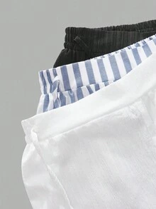 SHEIN Essnce 大码女装秋冬时尚休闲宽松舒适日常百搭基础款弹力腰带阔腿裤，多种颜色可选，3条装，女式下装，秋季穿搭，黑白条纹裤 - 彩色 - 查看 3