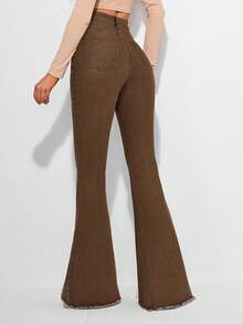 EMERY ROSE Quần jeans ống loe dáng vintage, gấu quần cắt thô và túi xéo. - màu nâu - Xem 2