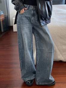 DAZY Women's Loose Casual Retro Versatile Christmas Denim Jeans, Suitable For Autumn, Winter, Summer Y2k