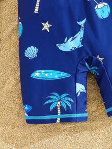 SHEIN Young Boys' Dinosaur Print Casual Vacation Romper Swimsuit - Blue - View 6