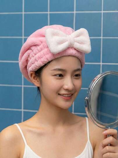 Joivida 超强吸水超细纤维头巾，适合湿发 - 速干、厚实柔软的蝴蝶结形头巾，尤其适合卷发，有四种颜色可选（红/蓝/米/黄），女士适用，沐浴或游泳后包裹头发的理想之选，速干蝴蝶结设计，触感柔软。